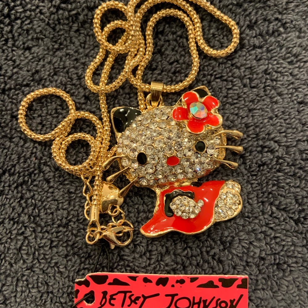 On sale! BJ red Hello Kitty necklace with clear rhinestones.  Drop is 12”.